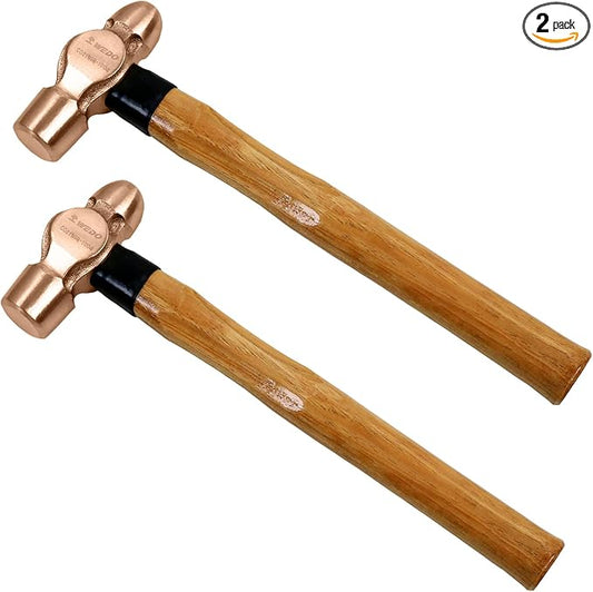 WEDO 2-Piece Copper Ball Peen Hammer Set, 12 oz + 12 oz(3/4lb+3/4lb), Ball Pein Hammer with Wooden Handle, Die-Forged, Corrosion Resistant, DIN Standard