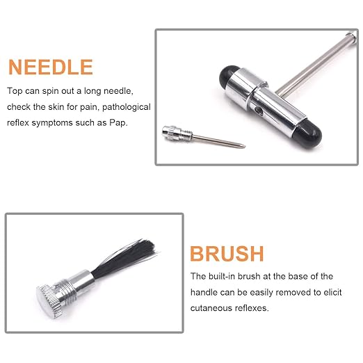 Buck Neurological Hammer, Tromner Reflex Hammer with Needle and Brush, for Neurologic Reflex Diagnosis and Testing