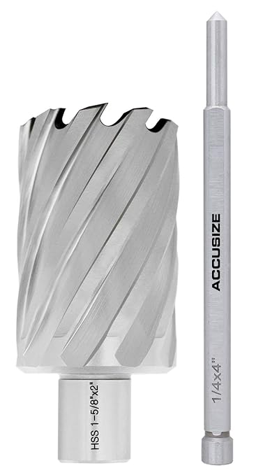 Accusize Industrial Tools 1-5/8'' by 2'' Cutting Depth H.S.S. Annular Cutter with 1 Pc Pilot Pin, 2081-2031Pin