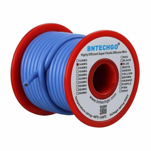 BNTECHGO 14 Gauge Silicone Wire Spool 25 ft Blue Flexible 14 AWG Stranded Tinned Copper Wire