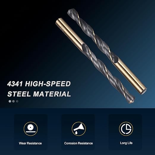 PATIKIL 9.5mm Drill Bit, Jobber Straight Shank 4341 High-Speed Steel 118째 Black and Gold Finish for Medium-Hard Metal Steel Acrylic - 3 Pack