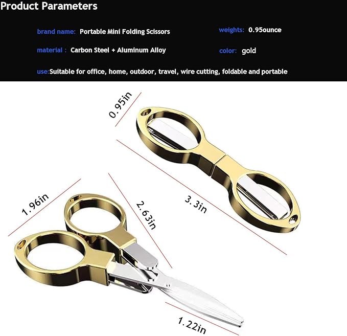 Mini Folding Scissors, Safe Portable Travel Mini Scissors, Stainless Steel Retractable Small Scissors for Home Office, 2 Piece Set (gold)