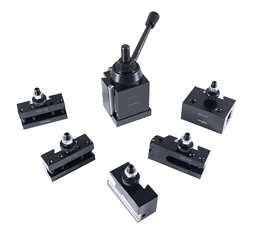 Accusize Industrial Tools 6-Piece BXA Wedge Type Quick Change Tool Post Set for 10-15'' Lathe Swing, Durable Steel Construction, 0251-0222