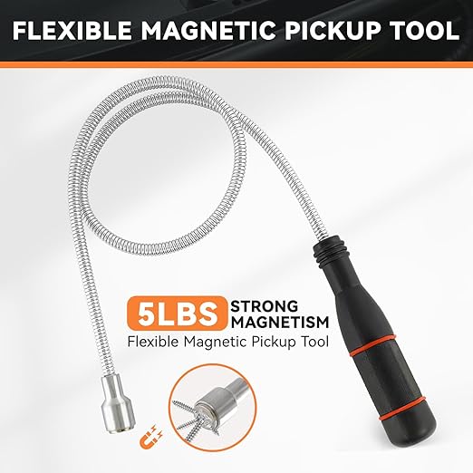 Flexible Magnetic Pickup Tool with Magnetic Parts Tray, 5LB Pull Force, 24” Bend-It Flexible Magnet Pick-Up Sweeper Bendable Retriever Stick for Hard-to-Reach Home Sink Drains, Car Keys