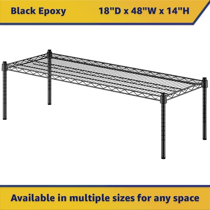 18" x 48" x 14" Black Epoxy Wire Storage Shelf, Dunnage Rack, Commercial 1 Tier Small Shelf