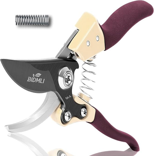 Heavy Duty Pruning Shears竊똆arden Scissors & Clippers with Red-BIDMLI 8.66" SK5 Steel Blades & Aluminum Alloy Handles, Tree Branch Cutter, Ideal for Thick Branches, Dry Twigs, Flower Pruning Tool.