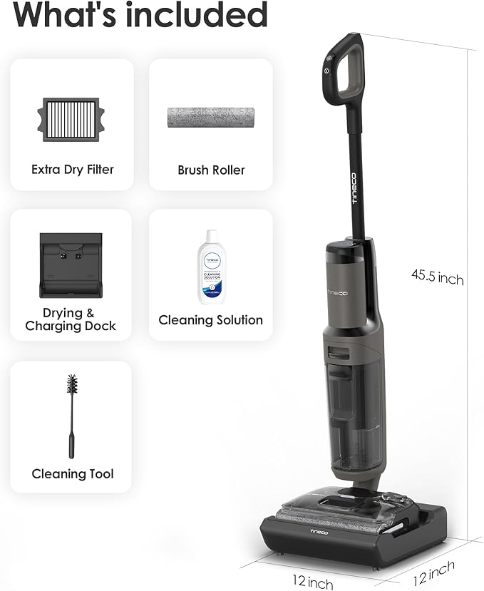 Tineco Floor ONE i6 Stretch Wet Dry Vacuum Cleaner, Vacuum & Mop All in One, 20kpa Powerful Suction, Up to 40 Minutes Runtime, 180째 Lay-Flat, Anti-Tangle Design, Full-Path Self-Cleaning&185??Flashdry