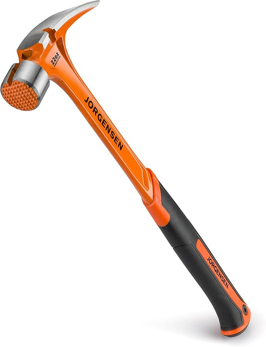 Jorgensen 22 oz Framing Hammer, Straight Claw Hammer with Magnetic Nail Holder, Rip Claw Hammer with Milled Face, Side Nail Puller, Shock Absorbing Grip, Heavy Duty One-piece Forged Hammer