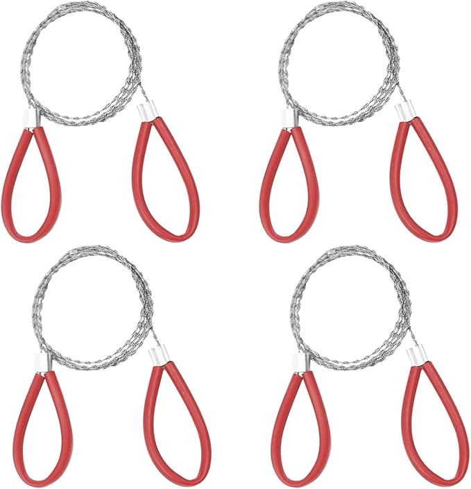 Stainless Steel Cable Saw,Metal Wire Saw Hand Pocket String Emergency Survival Rope Cutting Tools PVC Pipe Cutting Tool for Wood Camping Hiking Hunting,Red,23.62 Inch (4 Pcs)