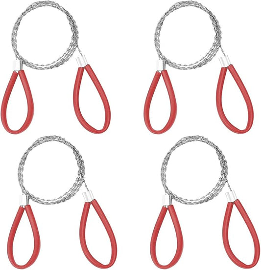 Stainless Steel Cable Saw,Metal Wire Saw Hand Pocket String Emergency Survival Rope Cutting Tools PVC Pipe Cutting Tool for Wood Camping Hiking Hunting,Red,23.62 Inch (4 Pcs)