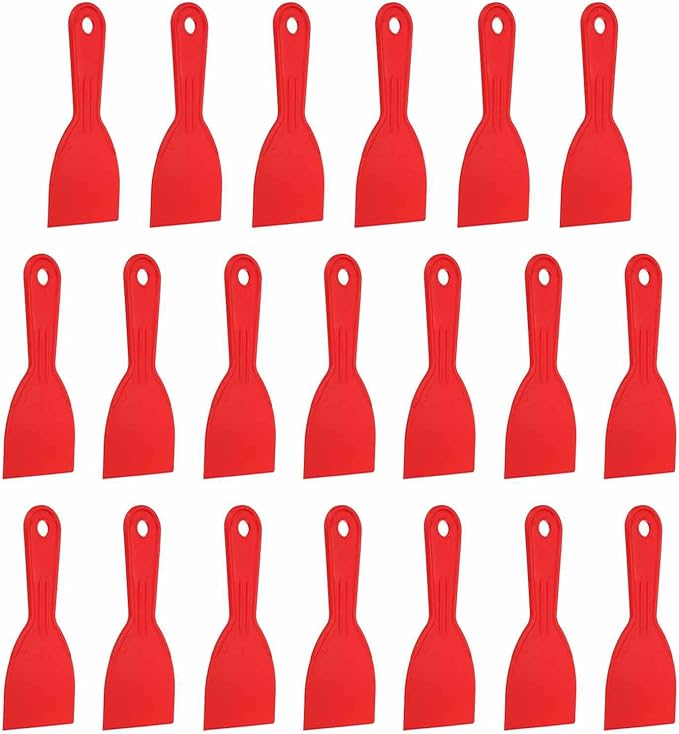 HARFINGTON 20pcs Putty Knife Scraper 3" Width Flexible Plastic Putty Knife Paint Scraper Tool for Taping Drywall Spreading Painting Wall Scratching Red
