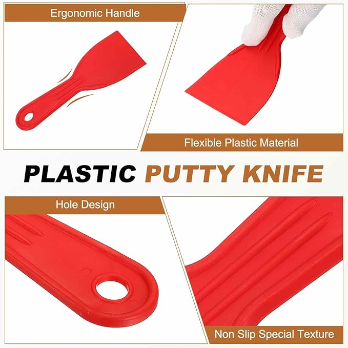 HARFINGTON 20pcs Putty Knife Scraper 3" Width Flexible Plastic Putty Knife Paint Scraper Tool for Taping Drywall Spreading Painting Wall Scratching Red