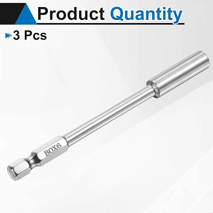 HARFINGTON 3pcs Nut Driver Drill Bit 6mm Metric Socket 1/4" Hex Shank 3.94" (100mm) Long 6-Point Socket Quick Change CR-V Steel Bolt Setters for Power Drill Driver
