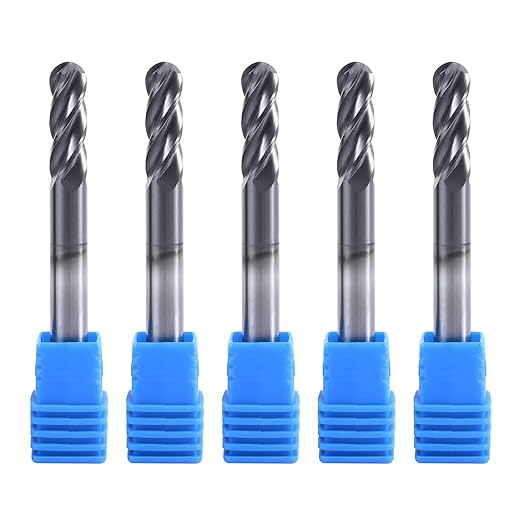 XYunEnZ ISB 4Flutes Carbide Ball Nose end Mill - Micro Grain Carbide End Mill for Alloy Steels/Hardened Steels(5,3/8)