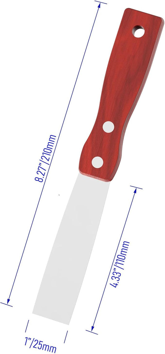 Putty Knife, 2PCS 1 Inch Stainless Steel Scraper Tool, Wooden Handle Metal Spackle Knives for Drywall, Decals, Wall Paper, Floor Tile, Patching, Painting, Taping, Scraping Coating