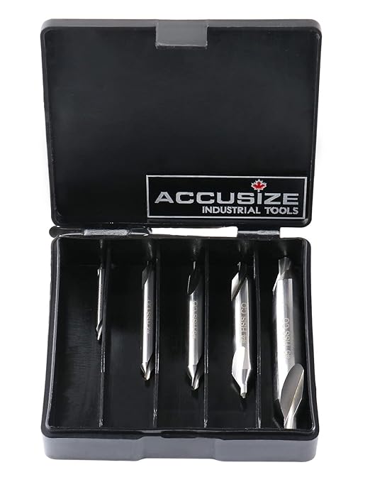 Accusize Industrial Tools 5pc ANSI M42 (H.S.S. + 8% Cobalt) Center Drill Set, 0556-5500