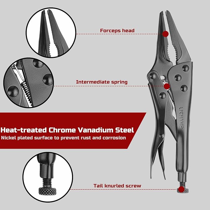 Lichamp Locking Pliers Set - 10 inch Curved Jaw and 9 inch Long Nose Vise Pliers, Vise Grips for Automotive, Plumbing, Metalworking