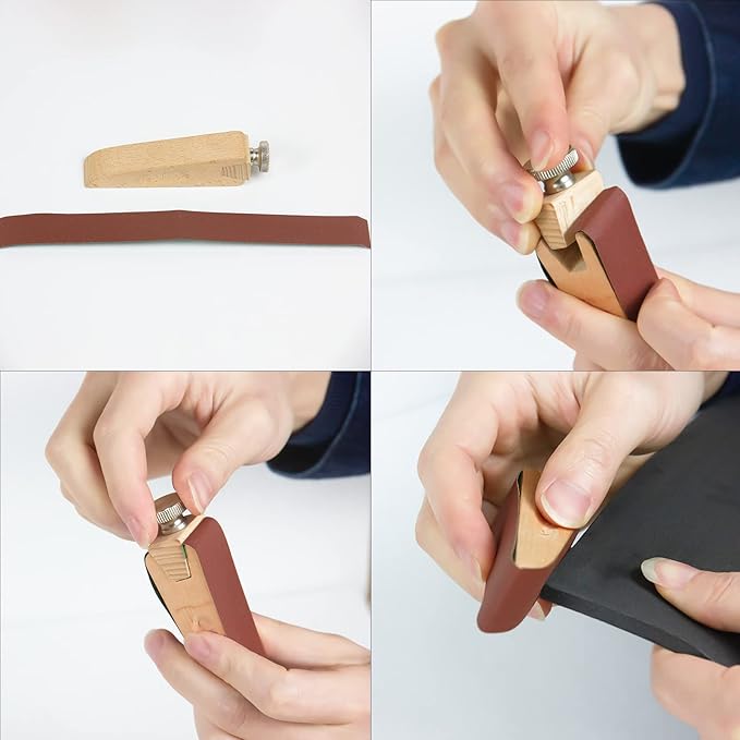 3Pcs Wooden Sandpaper Block Set, Square Bevel Wedge Hand Sanding Block, Handmade Leather Edge Grinding Polishing Tool for DIY Leather Craft Accessories