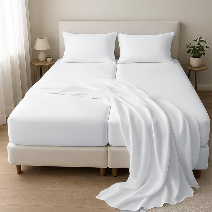 Silentnight Split California King Sheets for Adjustable Beds 5-Piece Split California King Sheet Set, 800 Thread Count 100% Egyptian Cotton,12" Deep Pocket Adjustable Bed Sheets, White Solid
