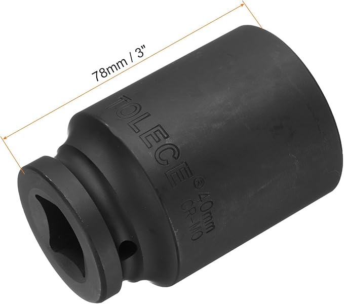 uxcell 3/4-Inch Drive 40mm 6-Point Deep Impact Socket, CR-MO Steel 78mm Length, Metric Sizes