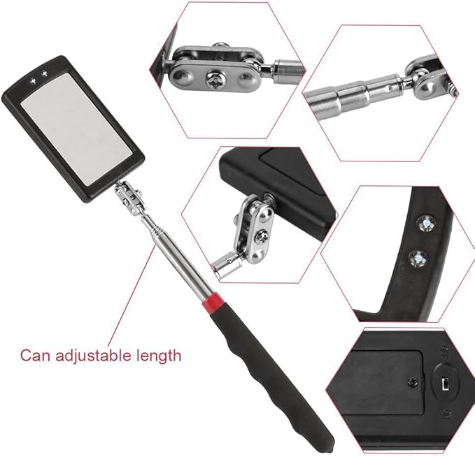 Telescoping Lighted Inspection Mirror竊똖elescoping LED Lighted Flexible Inspection Mirror 360 Swivel for Extra Viewing