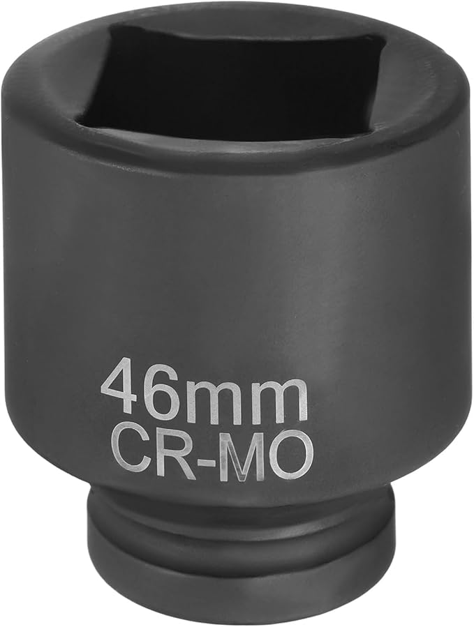 HARFINGTON 4 Point Square Socket 1" Drive 46mm Metric Square Impact Socket CR-MO Blackening Standard Wheel Sleeve Pneumatic Sleeve Tool for Auto Repair Mechanical Maintenance Home Use