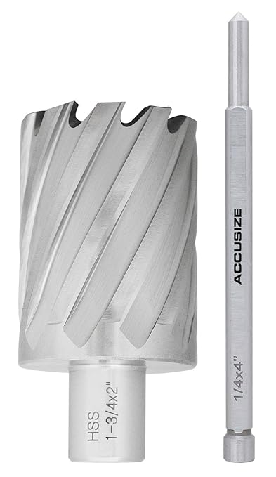 Accusize Industrial Tools 1-3/4'' by 2'' Cutting Depth H.S.S. Annular Cutter with 1 Pc Pilot Pin, 2081-2033Pin