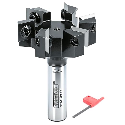 Slab Flattening Router Bit 1/2 Shank, 6-Wing, 2" Cutting Dia, Insert Carbide CNC Spoilboard Surfacing Router Bit, Wood Planer Planing Bit for Flycutter/ Slab Leveler/ Rabbeting by SICWOOD