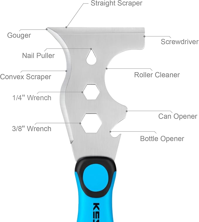 KEZERS 13-In-1 Painter?셲 Tool, 3" Stainless Steel Putty Knife Scraper, Paint Scraper Tool for Painting & Wood with Metal Hammer End, Multi-Use Drywall Paint Stripper Tool for Scraping Paint & Caulk