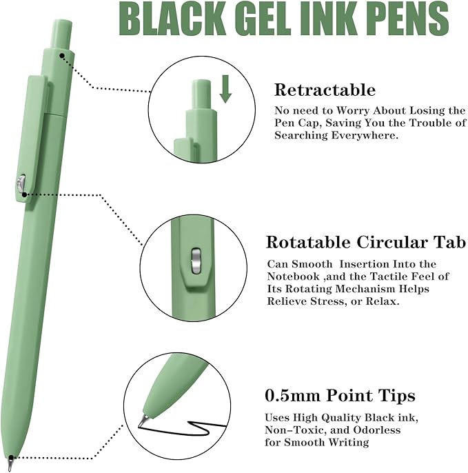 Vitoler Gel Pens, 8 pcs Cute Pens Black Ink, 0.5 mm Fine Point Smooth Writing Pen, Quick Drying Pen for Teacher Supplies, Stocking Stuffers for Nurses