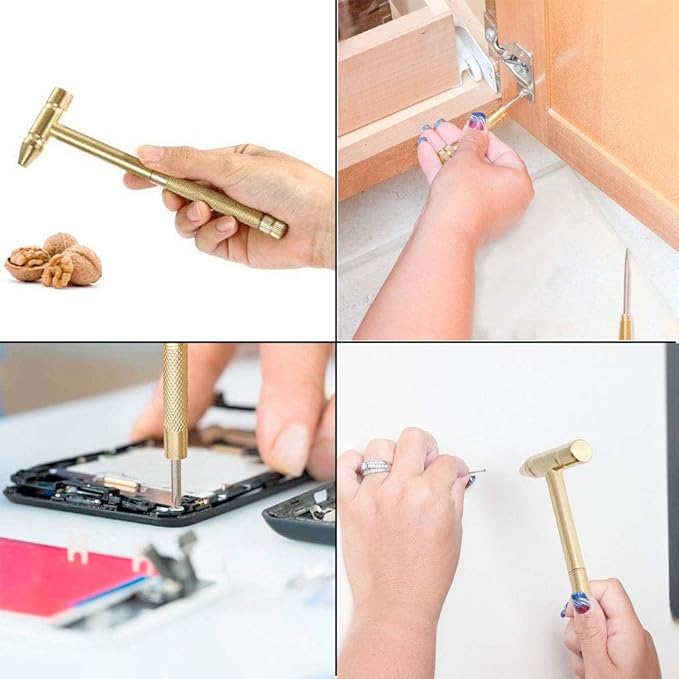 6 in 1 Micro Mini Multifunction Copper Craft Hammer & Screwdriver Hand Tools Ideal for Watchmaker Jewelers and Walnut eaters