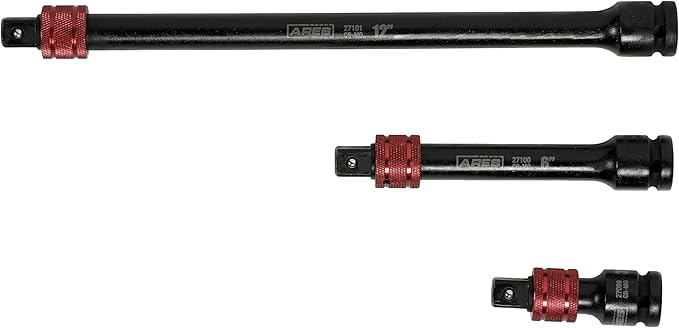 ARES 27098-3-Piece 1/2-Inch Drive Locking Impact Socket Extension Set ??Aluminum Locking Ring Collar for Quick Release of Sockets and Accessories ??3-Inch, 6-Inch, and 12-Inch Extensions