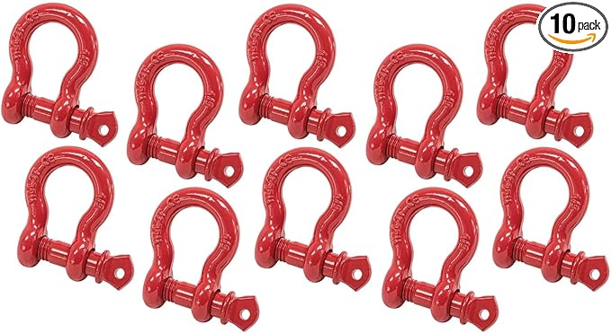 Mytee Products 1/2" Anchor Shackle Forged Carbon Steel w/Alloy Screw Pin WLL # 2.0 Tons 4,000 lbs, Double Rust Protection Heavy Duty D Ring Shackle for Towing, Rigging & Vehicle Recovery 10 Pack