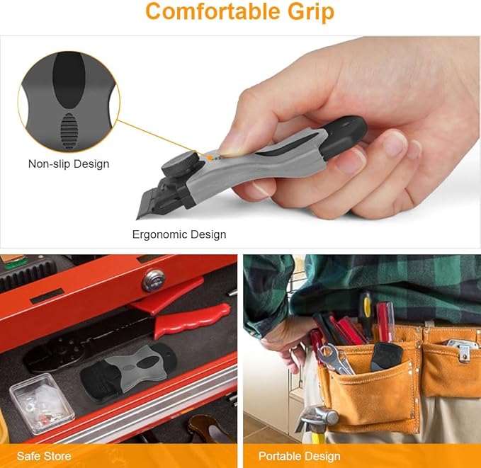 Ainiv Razor Blade Scraper, 2-in-1 Scraper Tool with 10PCS Metal Blades and 10PCS Plastic Blades, Multi-funtional Cleaning Razor Scraper for Decals, Stickers, Labels, Caulk, Adhesive, Paint Removal
