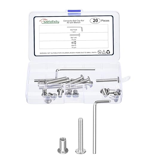 METALLIXITY Furniture Crib Screws Replacement Set with Wrench(M6-1x40mm) 20Pcs, Connector Bolts M6 Screw Barrel Nuts Binding Screws, for Chair Cabinet Bed, Silver