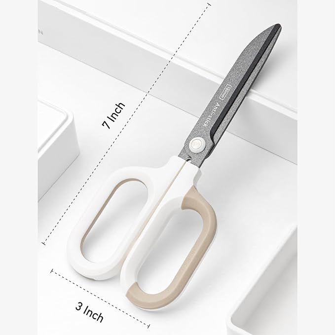 Titanium Non-Stick Scissors, Professional Stainless Steel Comfort Grip, All-Purpose, Straight Office Craft Holiday Gift wrapping Scissors for DIY art and craft tools White