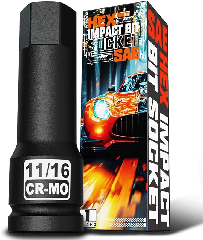 1/2" Drive H11/16-Inch Impact Hex Bit Socket, SAE Allen Bit Socket, Cr-Mo Steel, Removing Loosening Hexagon Bolts