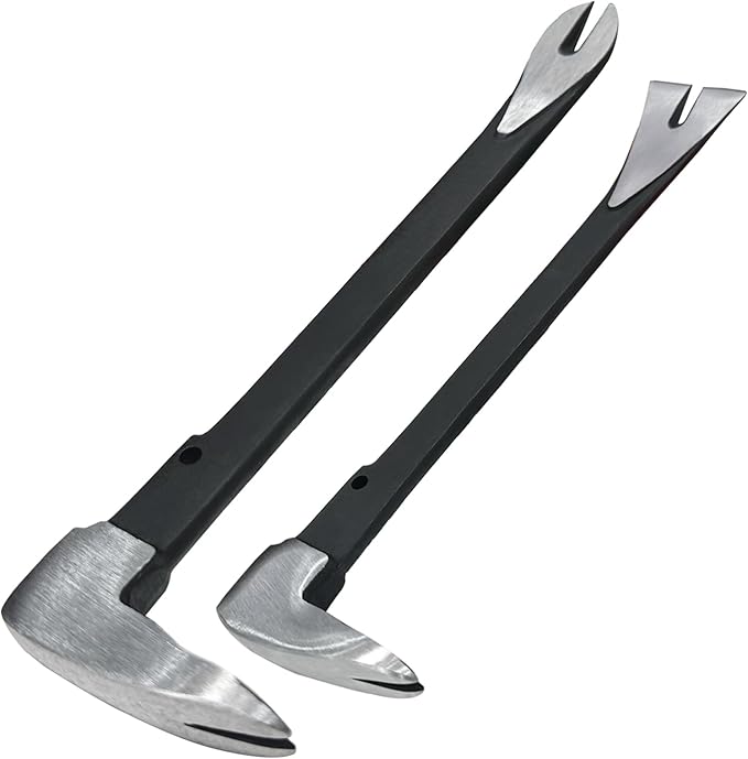 WEDO 2PCS Pry Bar Set,8" Flat Pry Bar and 12" Cat Paw Nail Puller,High Carbon Steel Crowbar,V Type Nail Remover,Utility Claw Bar Tool for Home Remolding,Woodworking