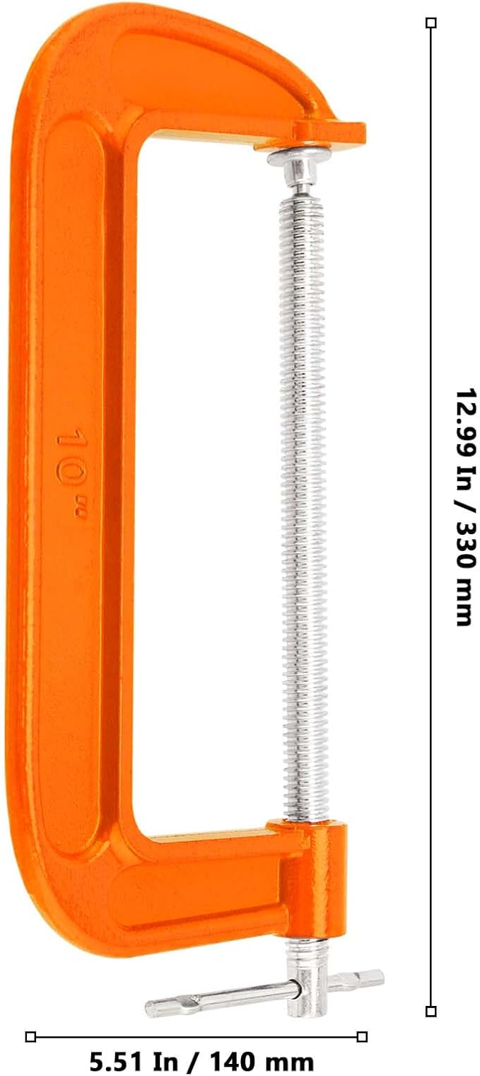 2 Packs 10 Inch C-Clamp, Malleable Iron C-Clamp, Heavy Duty C-Clamp for Woodworking, Metalworking, 8.7 Inches Max Jaw Opening, 3.7 Inches Throat Depth, Orange