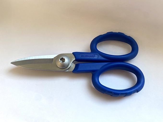 Elfcam짰 - Kevlar Scissors for Fiber Optics, Super Multi Cutter Made in High Carbon Alloy Steel, Serrated Blade Shear for Gripping Materials, Manufactured by Nusharp (KS-1)