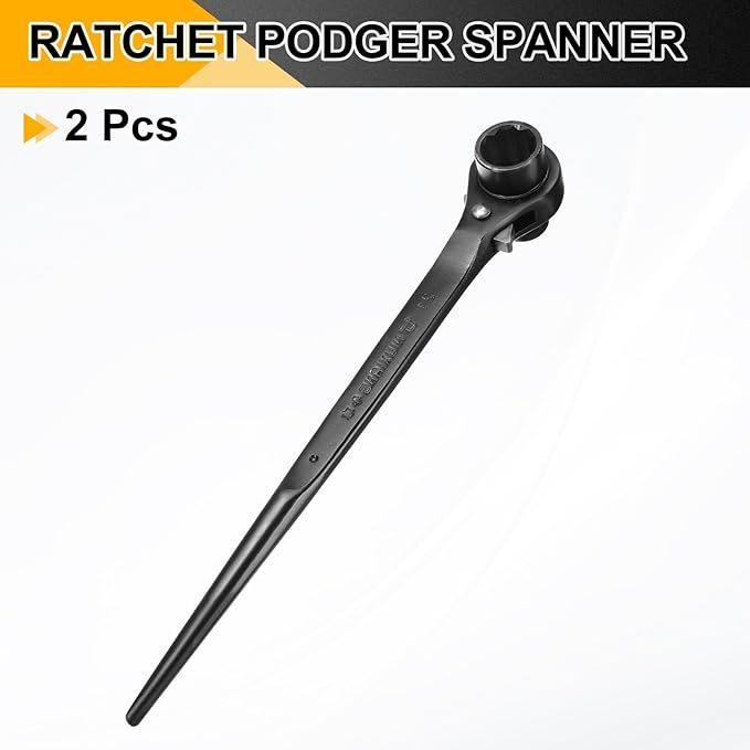 HARFINGTON 2pcs Scaffolding Podger Ratchet Wrench 18mm x 21mm CR-V 12 Point Double Ended Socket Ratcheting Podger Scaffold Spud Spanner Tool for Auto Repair Mechanical Maintenance, Black