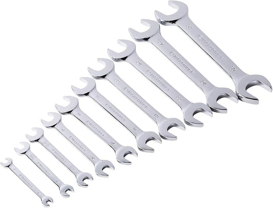 MAXPOWER 10PCS Double Open-End Wrench Set, Full Polished Chrome Plated, Made with Heat-Treated Carbon Steel, Includes Roll-up Storage Pouch, Metric Sizes up to 32mm