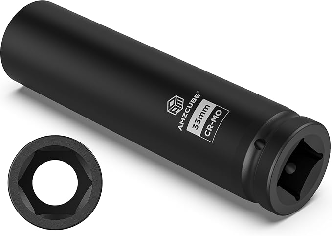 1 Inch Drive 33mm Extra Deep Impact Socket, 8-Inch Anti-Break Cr-Mo Long Socket with 6-Point Radius Corner Design