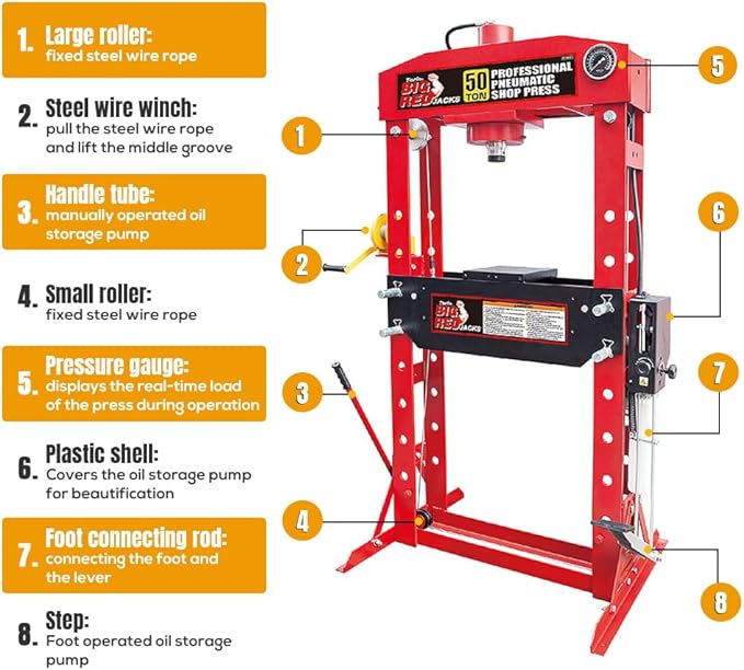 50 Ton H-Frame Hydraulic Shop Press with Floor Press Plates for Garage Shop
