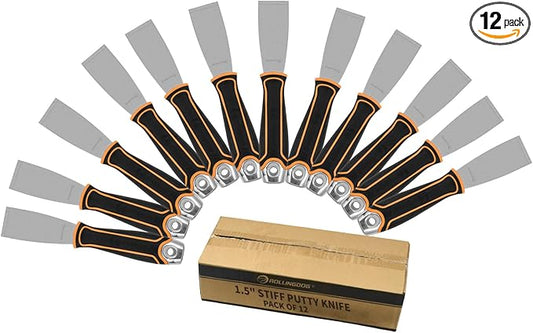 ROLLINGDOG 1.5 Inch Stiff Putty Knife - Stainless Steel Chisel Paint Scraper Tool for Wallpaper Stripping(Pack of 12)