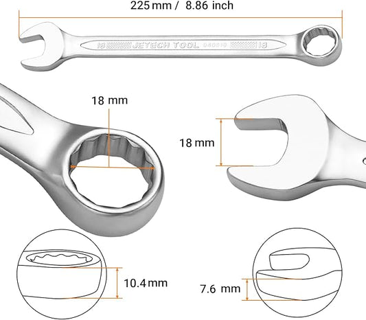 Jetech 18mm Combination Wrench, Industrial Grade, Chrome Vanadium Steel, Sand Blasted Finish, Forged, Heat-Treated, Metric