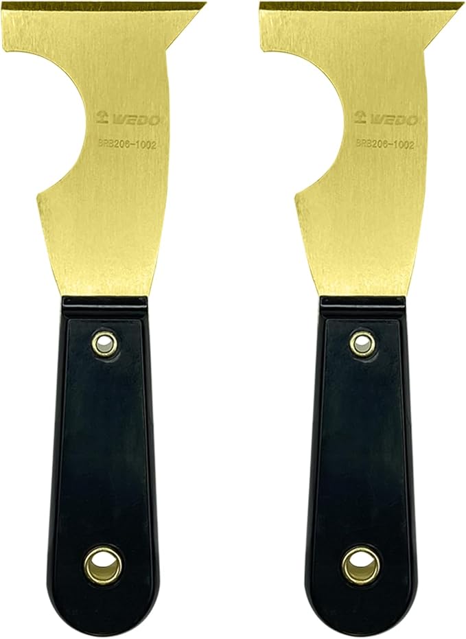 WEDO 2pcs Brass Putty Knife Set, 2-1/2" Paint Scraper with Bakelite Handle, 5-in-1 Brass Multi-Tool, Drywall Knife, Scraper Tool for Plaster Scraping Drywall Finishing, 8" Length