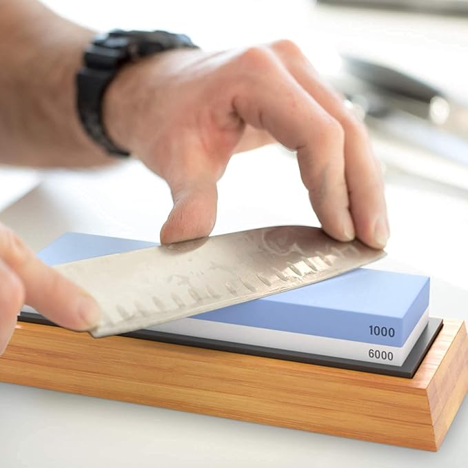 Sharp Pebble Premium Whetstone Knife Sharpening Stone 2 Side Grit 1000/6000 Waterstone with Honing Guide(Chisel Sharpening Jig) - Whetstone Knife Sharpener- NonSlip Bamboo Base & Angle Guide