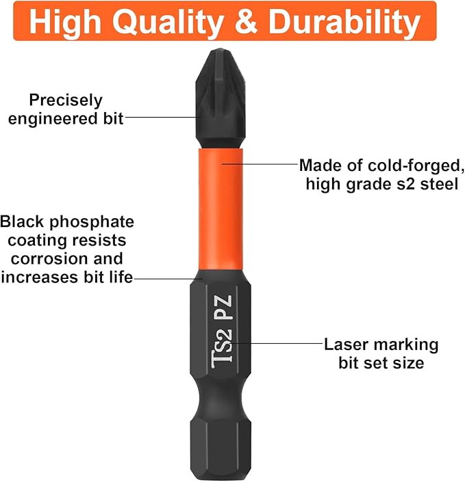 Pro Screwdriver Bit Set - 10 Piece (Torx T10/T15/T20/T25/T30, Phillips PH1/PH2/PH3, Pozi PZ1/PZ2), 50mm, 1/4" Hex Shaft, Storage Box