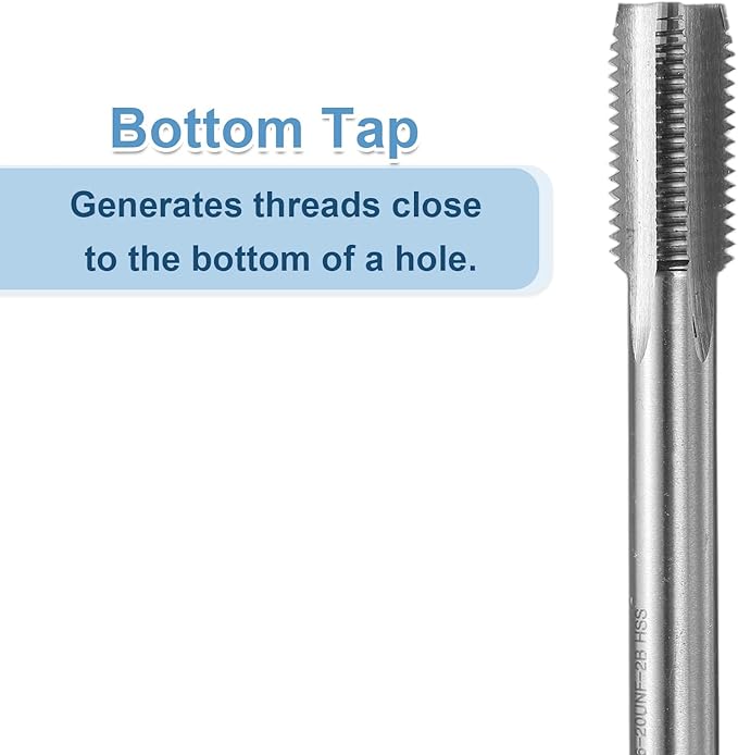 uxcell Hand Bottom Tap 7/16-20 UNF 2B Thread Bottoming Style Threading Taps High Speed Steel HSS6542 Straight Flutes Screw Tapping Tool